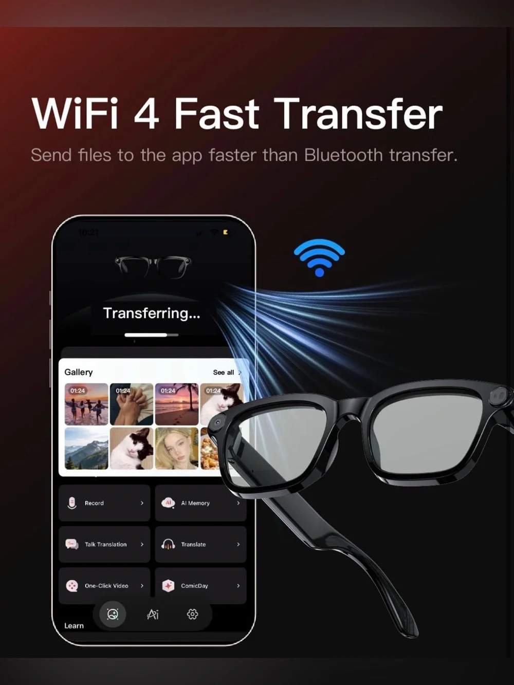 AI Smart Glasses with Camera, 4K POV Recording, Photochromic